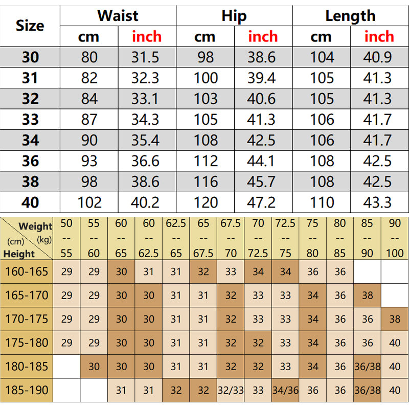 Comfy pants size chart