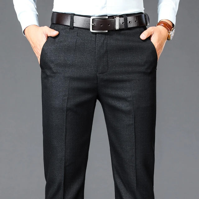 Modern take on business casual: Men's straight-leg trousers with a slight stretch for all-day comfort.