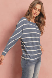 Dolman Stripe Round Neck Top