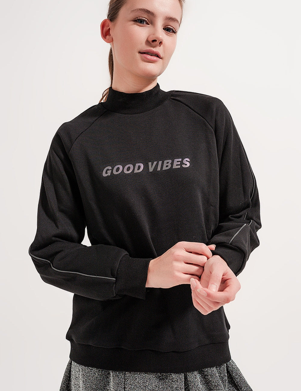 High Neck Sweatshirt in Black