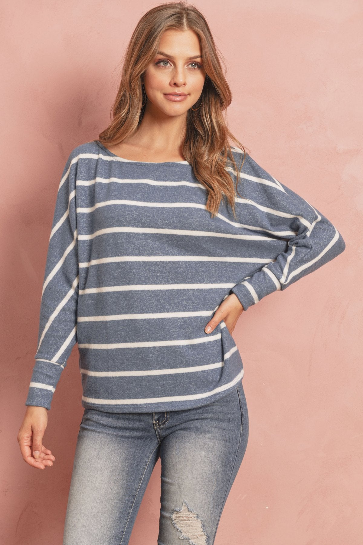 Dolman Stripe Round Neck Top