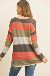 Multicolor Stripe V-Neck Front Knot Top