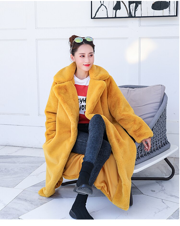 Faux Rabbit Fur Coat Loose Lapel