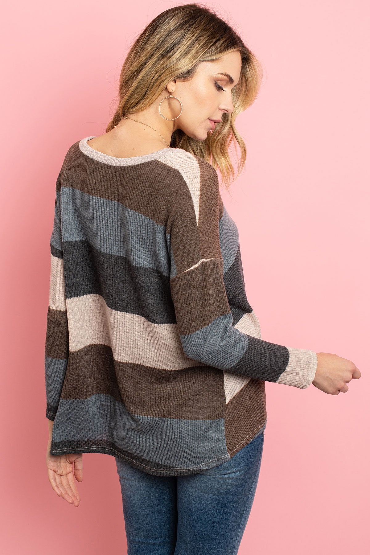 Multicolor Stripe V-Neck Front Knot Top