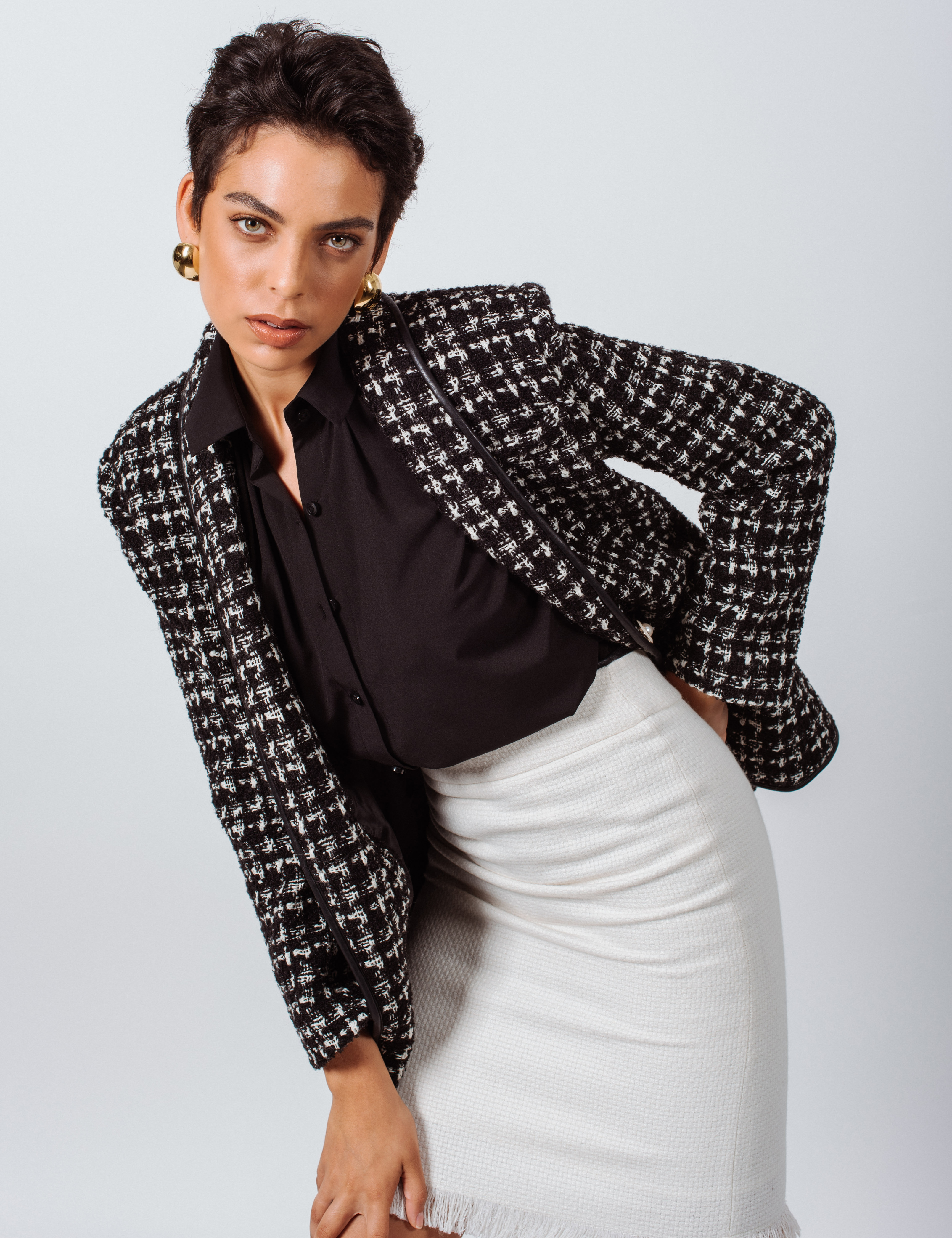 Power Woman- Black & White Tweed Checkers Jacket