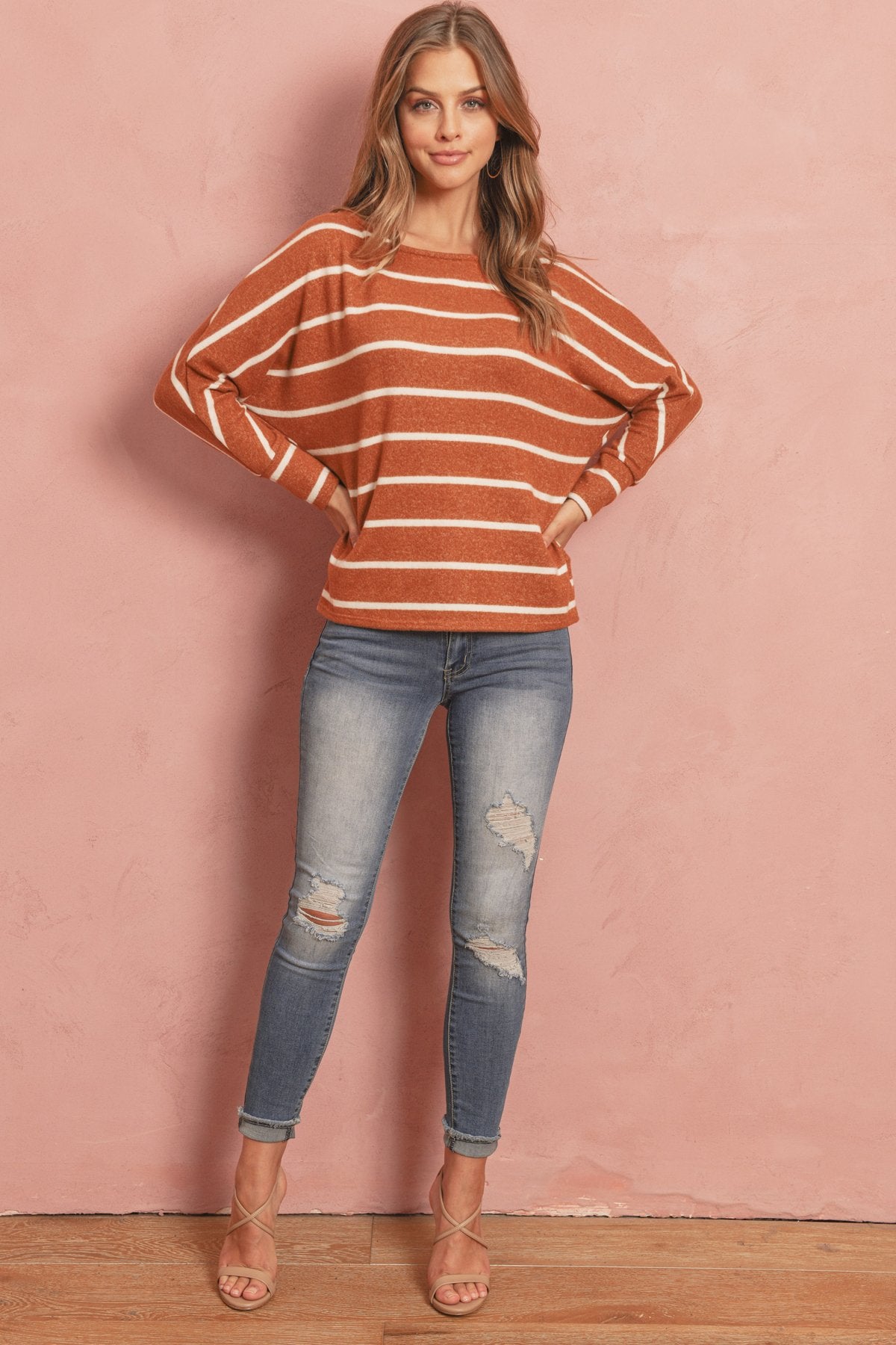 Dolman Stripe Round Neck Top