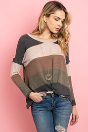 Multicolor Stripe V-Neck Front Knot Top