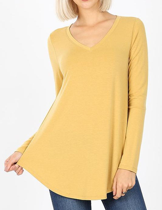 Premium Long Sleeve V-Neck Round Hem Top