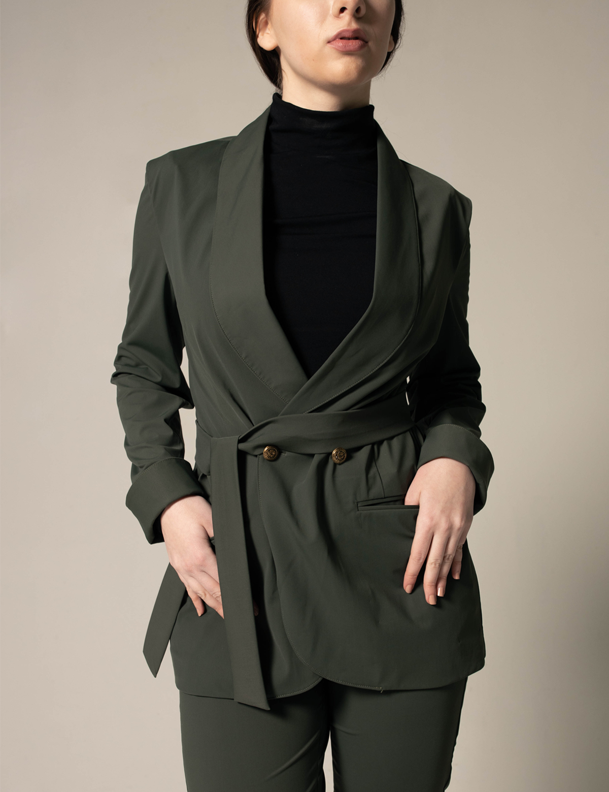 Women's Olive Blazer With Front Buttons