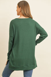 Solid Waffle Round Neck Tunic Top