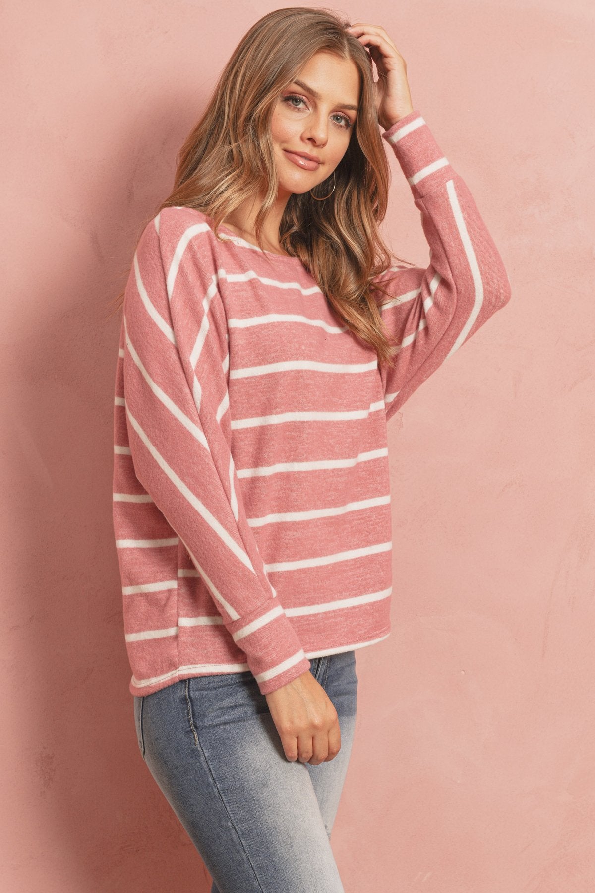 Dolman Stripe Round Neck Top