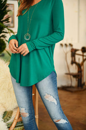 Premium Long Sleeve V-Neck Round Hem Top