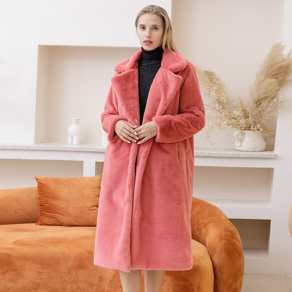 Faux Rabbit Fur Coat Loose Lapel