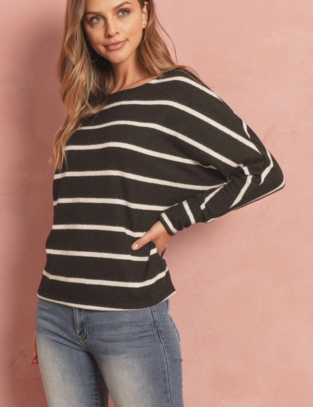 Dolman Stripe Round Neck Top