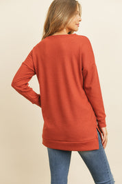 Solid Waffle Round Neck Tunic Top