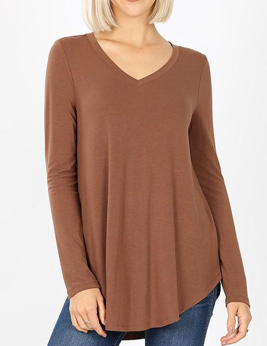 Premium Long Sleeve V-Neck Round Hem Top