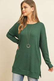 Solid Waffle Round Neck Tunic Top