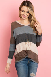 Multicolor Stripe V-Neck Front Knot Top