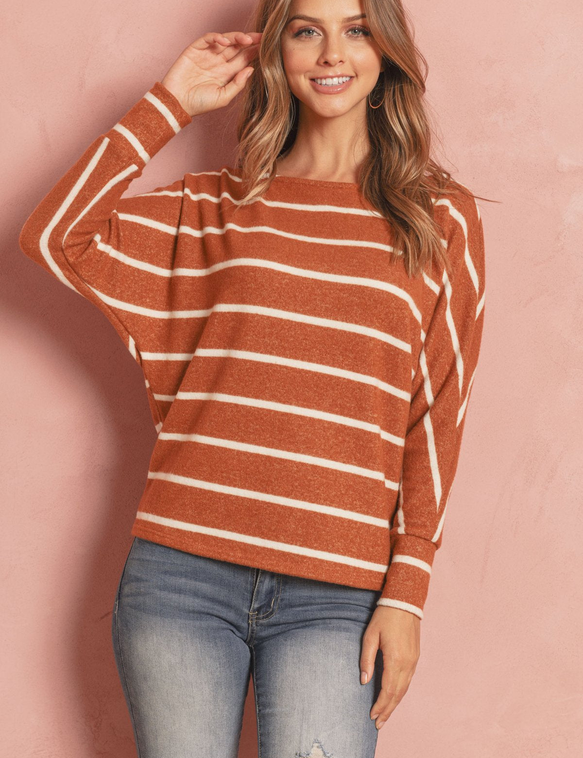 Dolman Stripe Round Neck Top