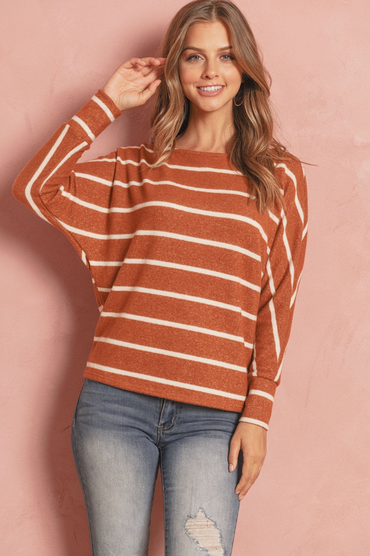 Dolman Stripe Round Neck Top