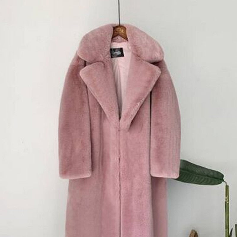 Faux Rabbit Fur Coat Loose Lapel