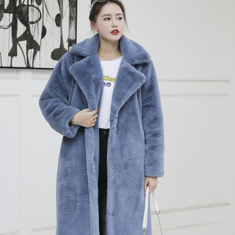 Faux Rabbit Fur Coat Loose Lapel