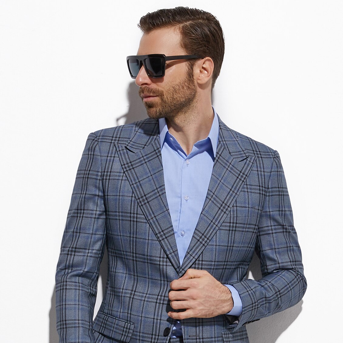 Gray Plaid Man Suit Custom Made